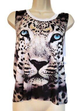 ARDENE Women's White Sleeveless Leopard Face Tank Top Size Medium NWOT